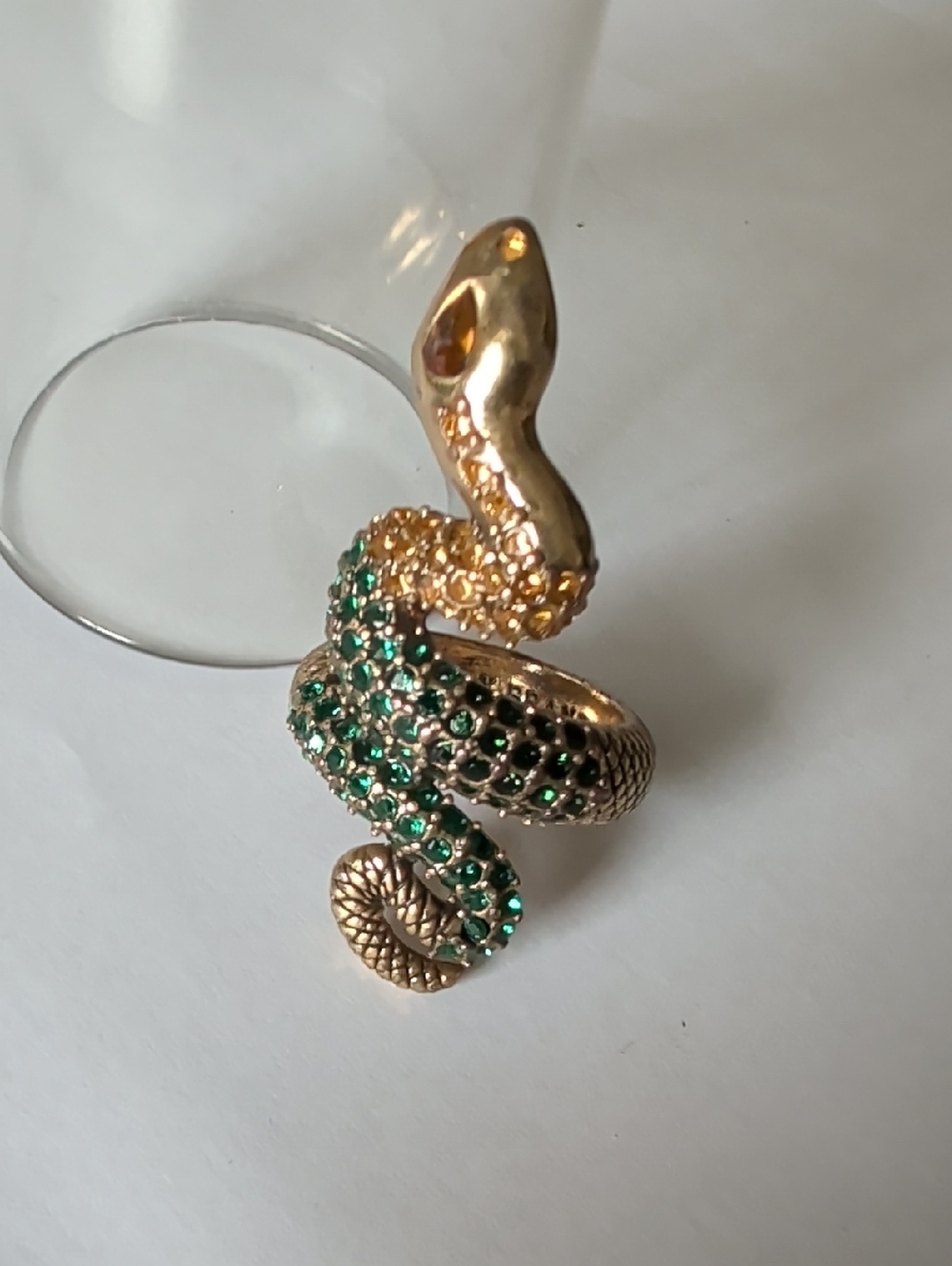 Lucky Brand Gold-Tone Snake Ring with Green Stones